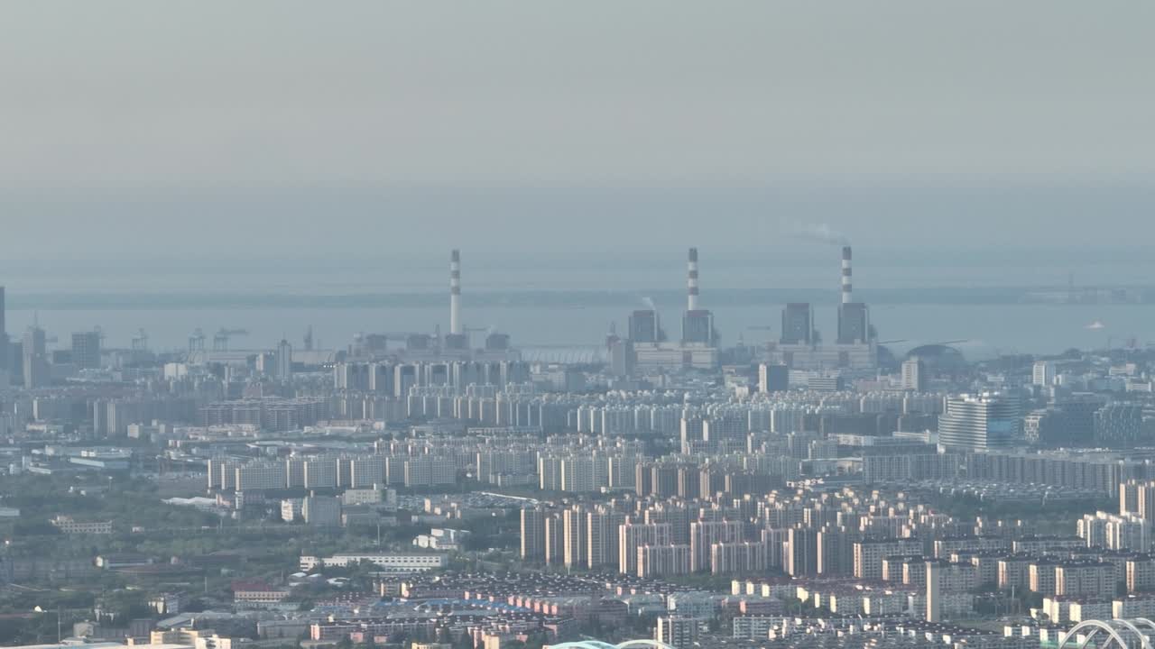 Drone aerial view of Cityscape and industrial buildings in the city