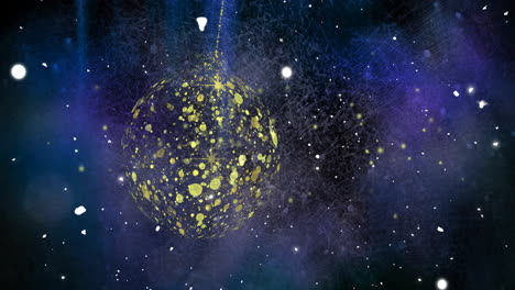 glowing particles forming sphere animation over cosmic background