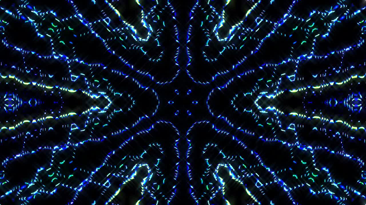 Bright abstract light governing full color, kaleidoscope, black background