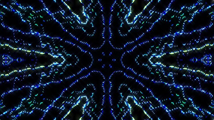 Bright abstract light governing full color, kaleidoscope, black background