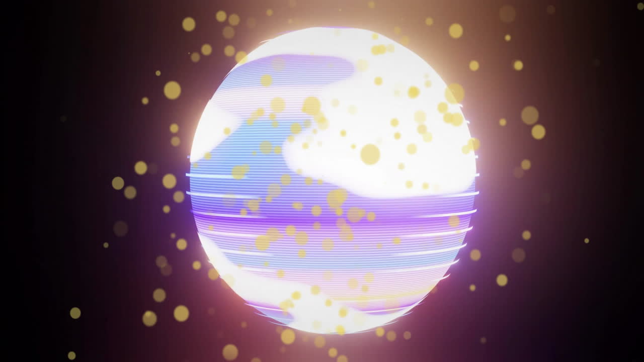 Animation of yellow spots and neon globe on black background