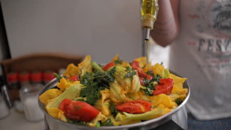 closeup footage of traditional greek healthy food with vegetables