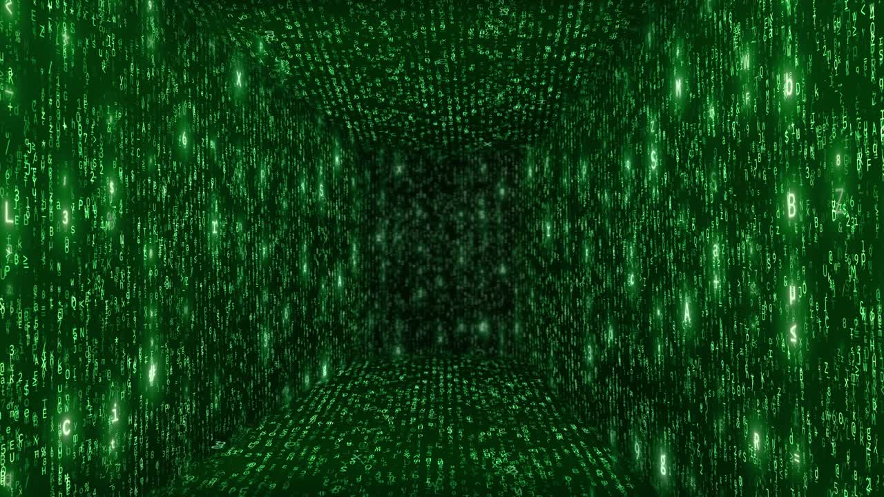 Matrix-Style Binary Code Tunnel Animation Futuristic Digital Background with Random Green Numbers