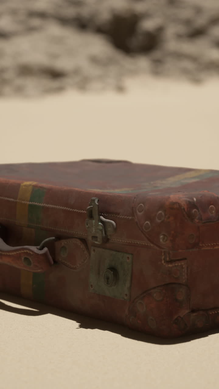 maleta de época en la arena
