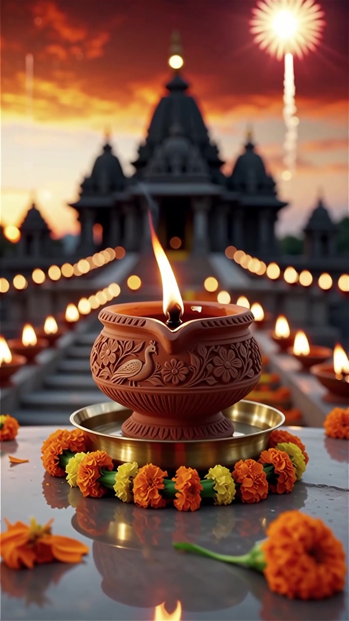 Diwali Festival Background with Lanterns and Traditional Diyas Decorations