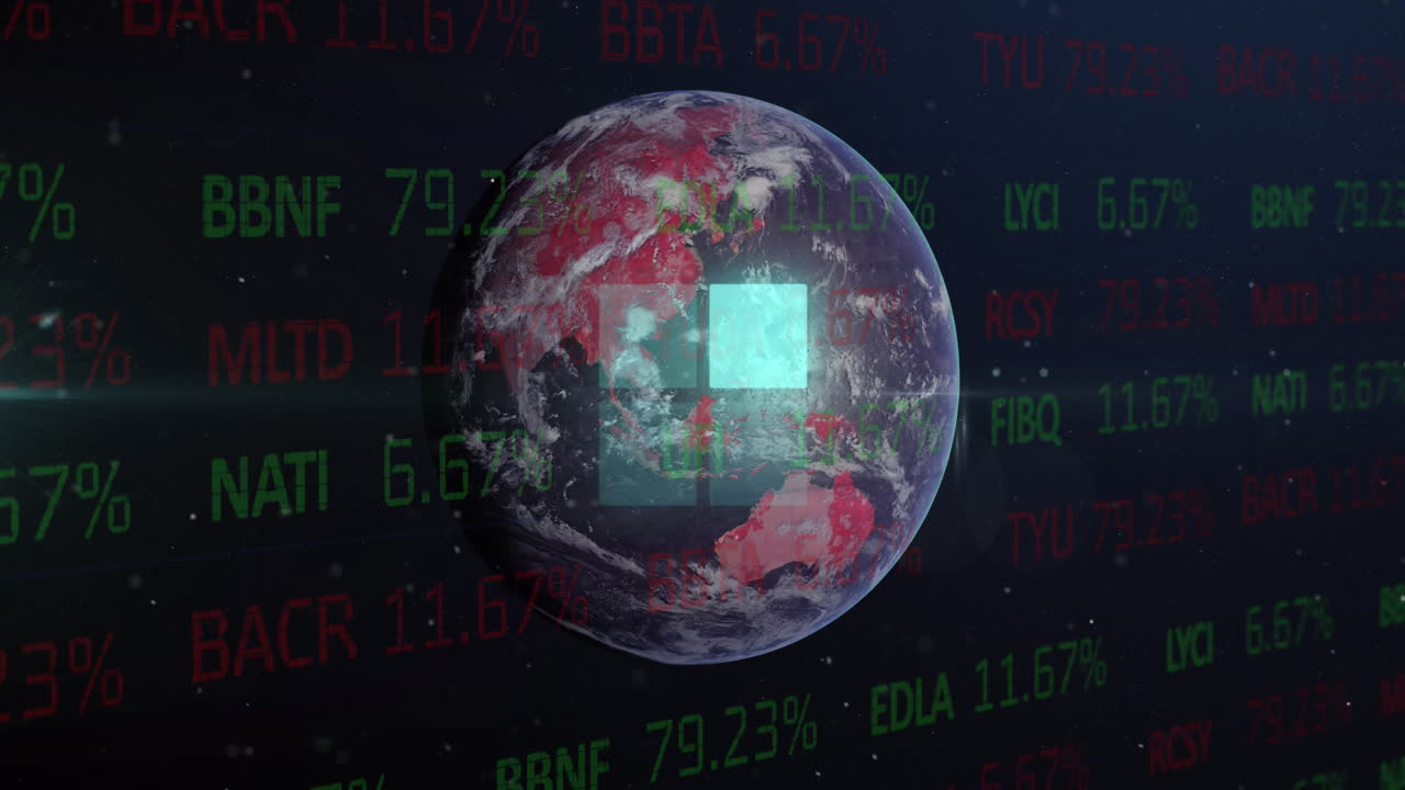animación del icono de los cuadrados de carga y procesamiento de datos financieros en todo el mundo