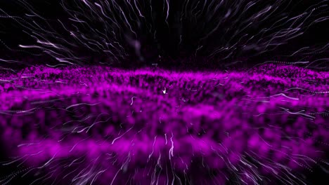 rastro de luz púrpura explotando sobre una onda digital púrpura moviéndose contra un fondo negro