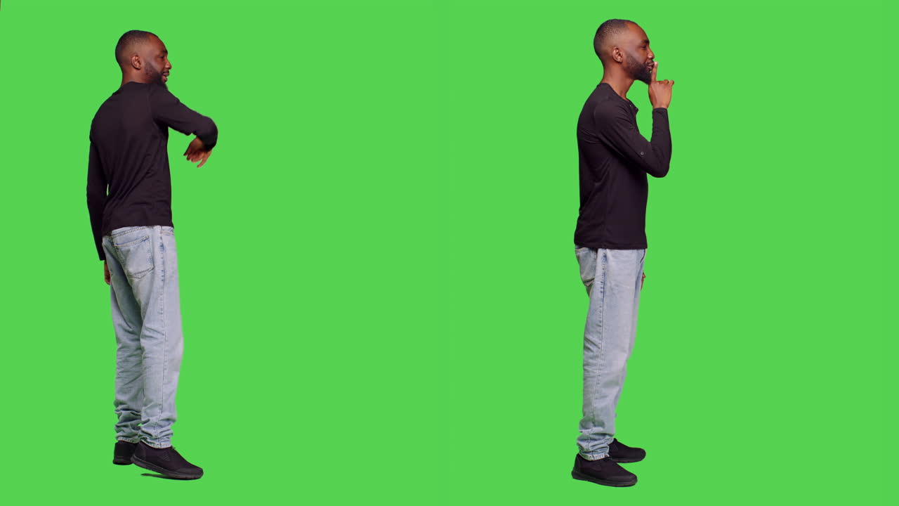 Man giving presentation on green screen