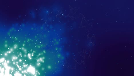 Animation-Von-Konfetti,-Die-über-Leuchtende-Lichter-Auf-Blauem-Hintergrund-Fallen