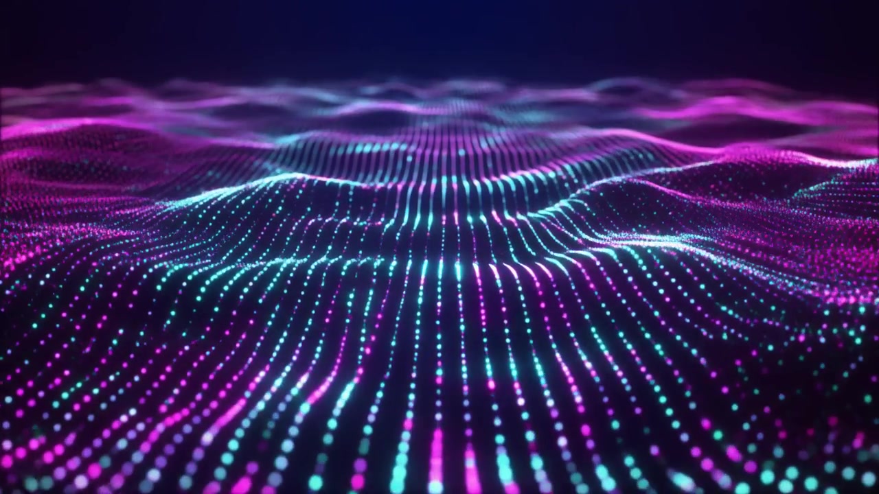 Abstract Digital Wave of Glowing Particles in Neon Colors