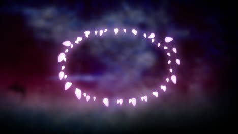 un óvalo brillante de luces de hadas sobre un fondo púrpura