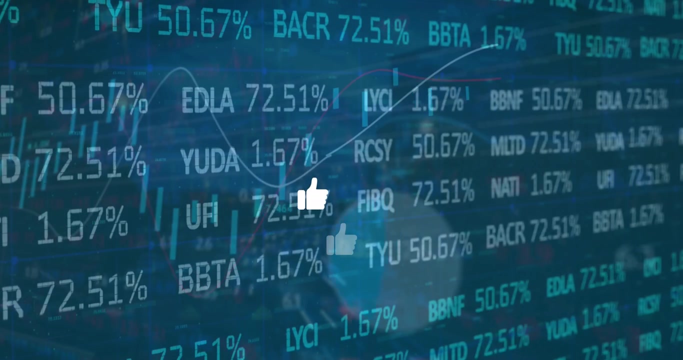 Animated Stock Market Data with Thumbs Up Social Media Icons