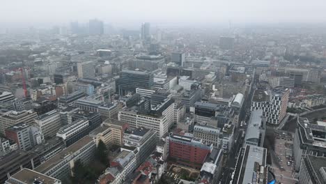 Aerial-view-of-Brussels-flying-over-business-area