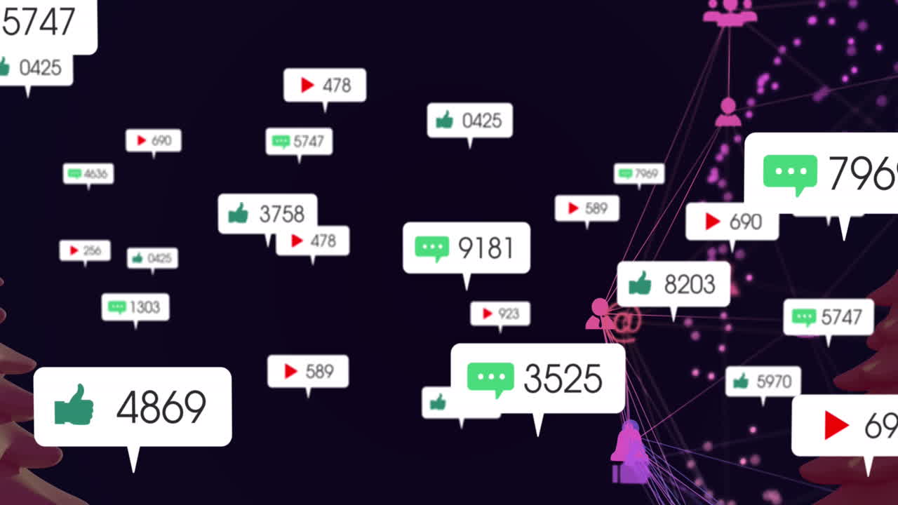 소셜 미디어 아이콘의 애니메이션과 연결 네트워크를 통한 데이터 처리