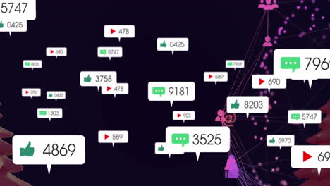 анимация икон социальных сетей и обработка данных через сеть соединений