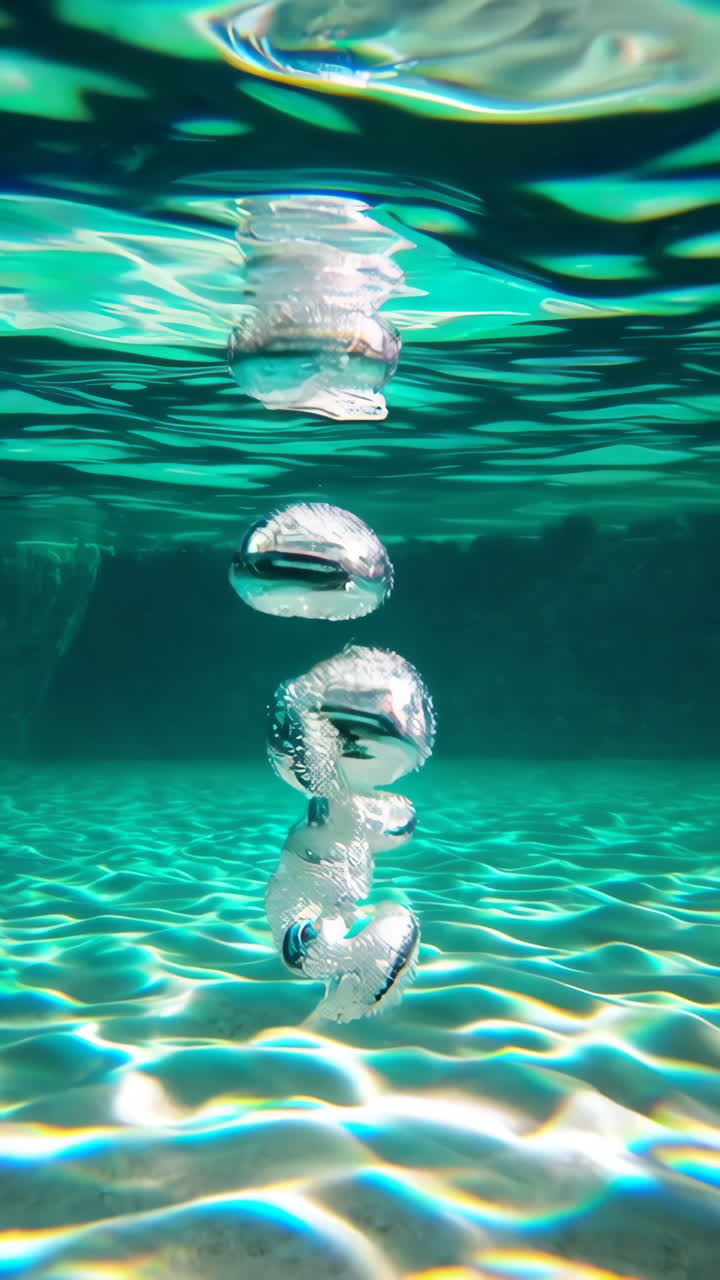 Air Bubbles Rising Through Clear Blue-Green Water