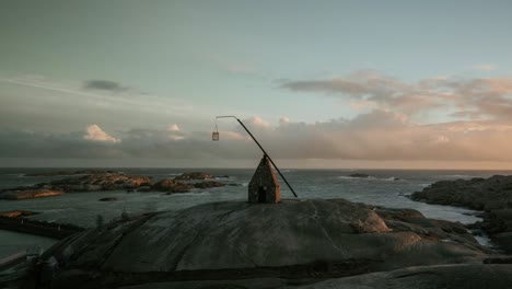 zooming out atmospheric time lapse video of an ancient lighthouse and people visiting it