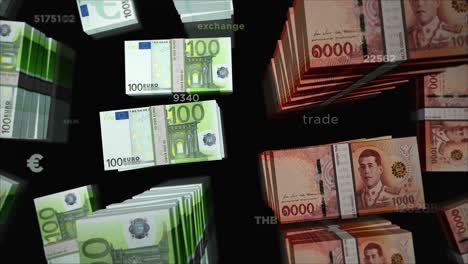 euro y baht tailandés animación de bucle de cambio de dinero