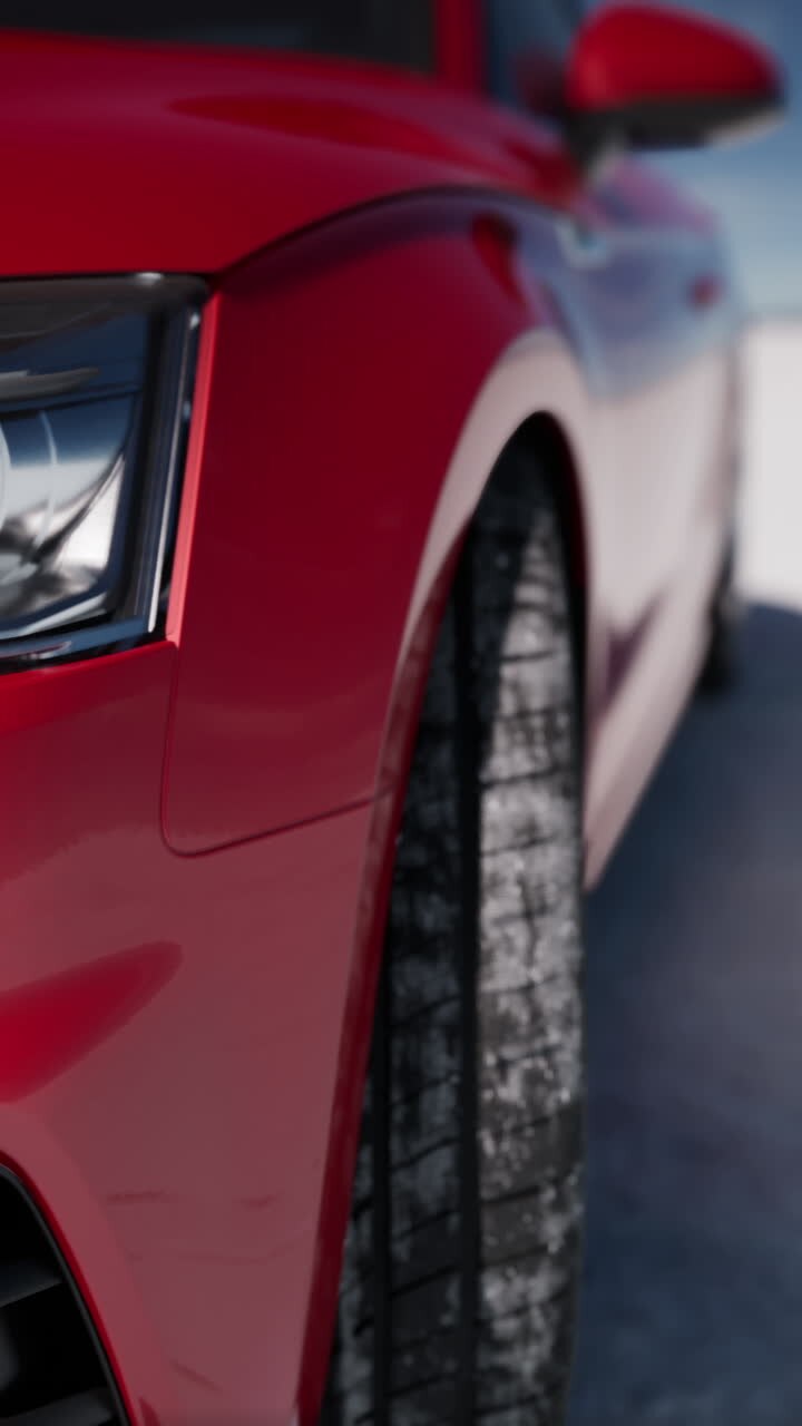 Close up of a red car in the snow