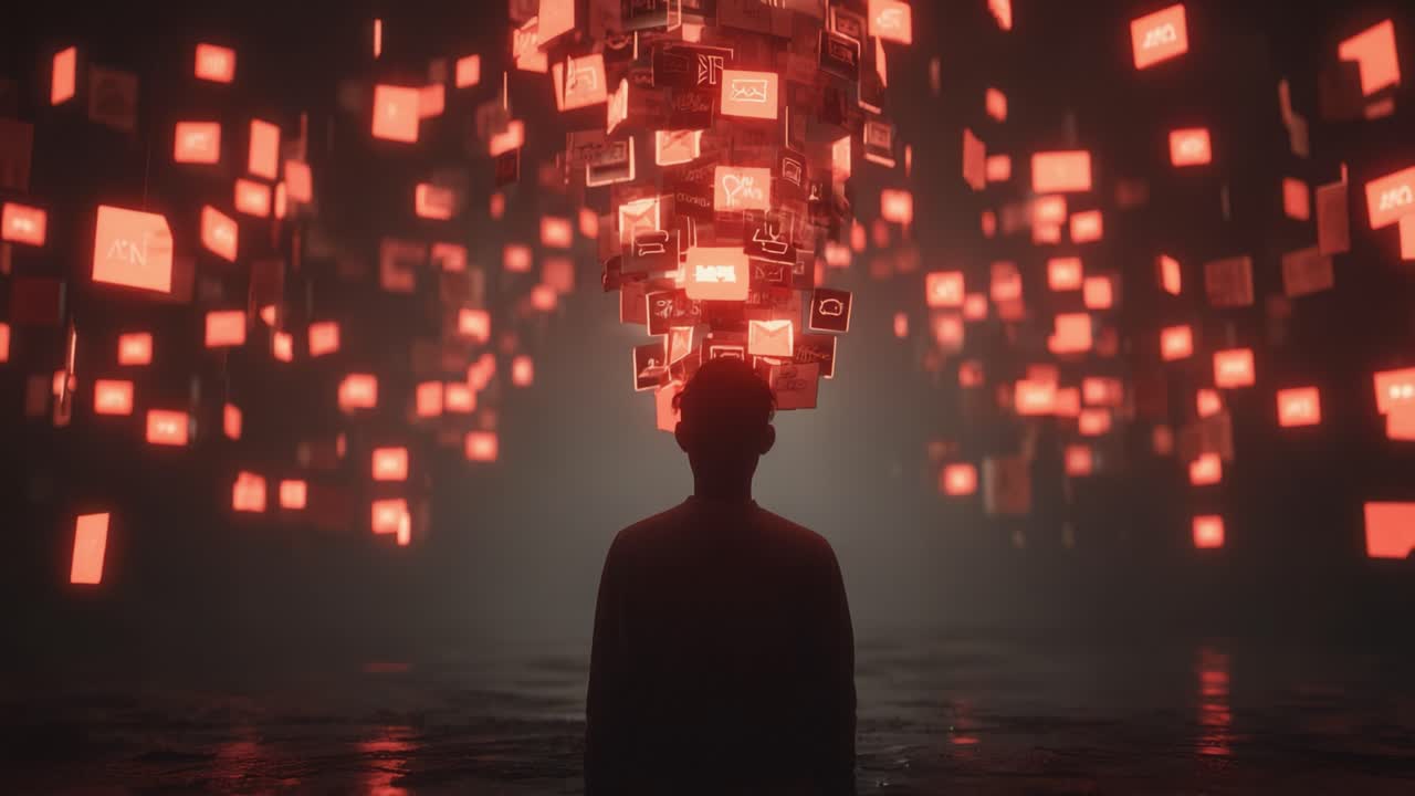 Exploring the Digital Abyss: A Journey Through the Visual Overload of Technological Networking and Data Representation in a Surreal Environment