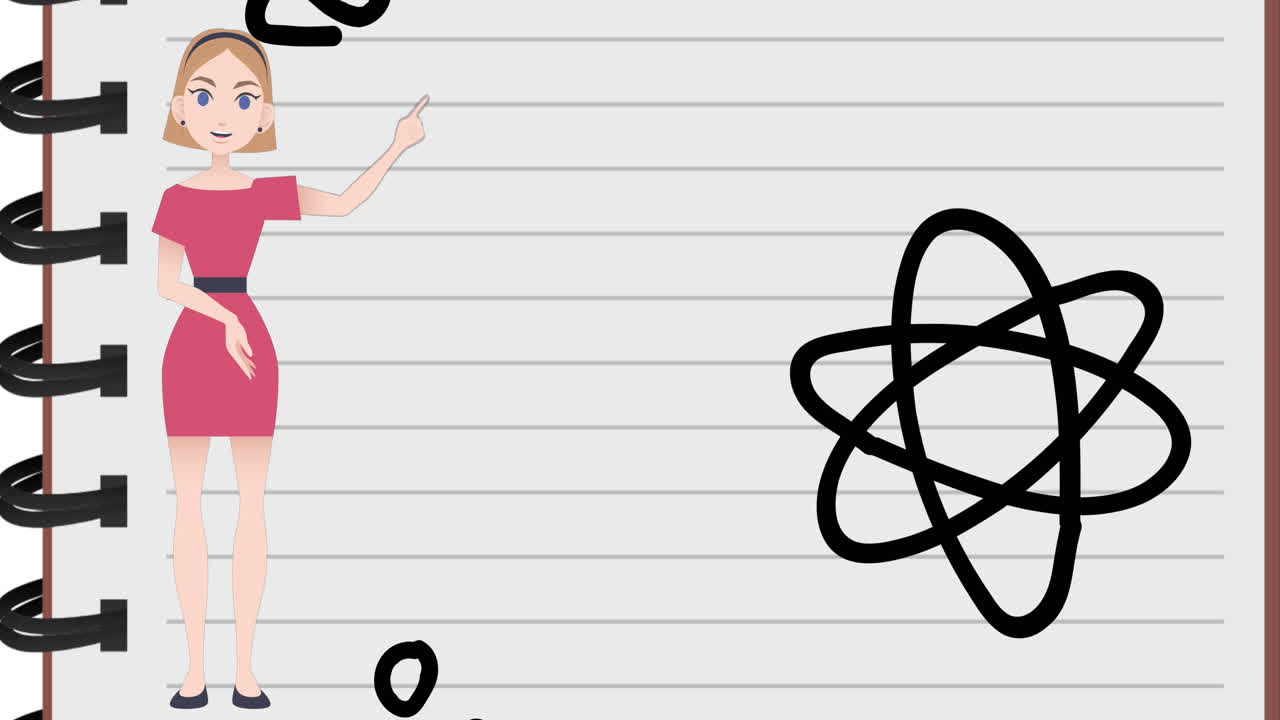 Animation of woman talking over school icons