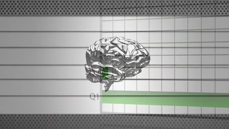 animación de gráficos, gráficos y cerebro giratorio sobre fondo gris