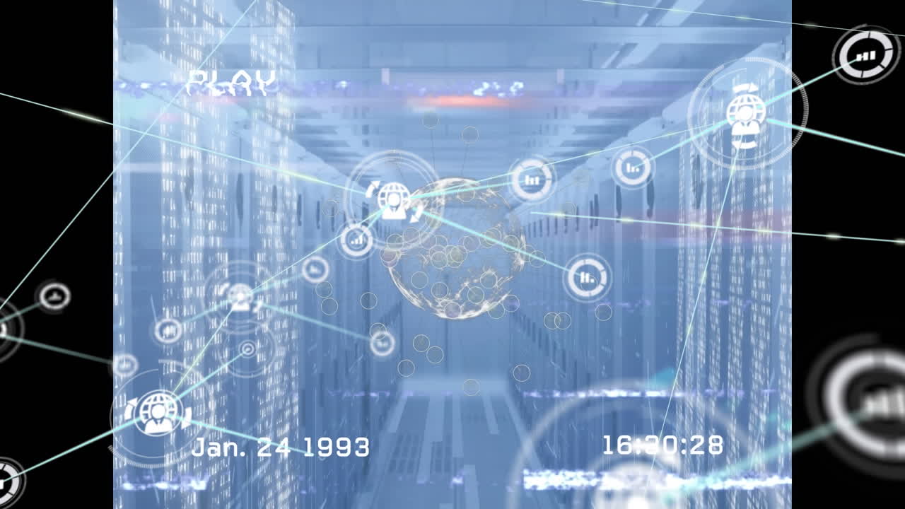 아이콘과 서버 에 대한 간섭을 가진 연결 네트워크의 애니메이션