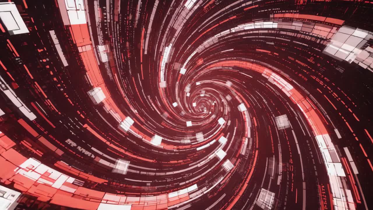 Abstract Red and White Geometric Spiral Tunnel
