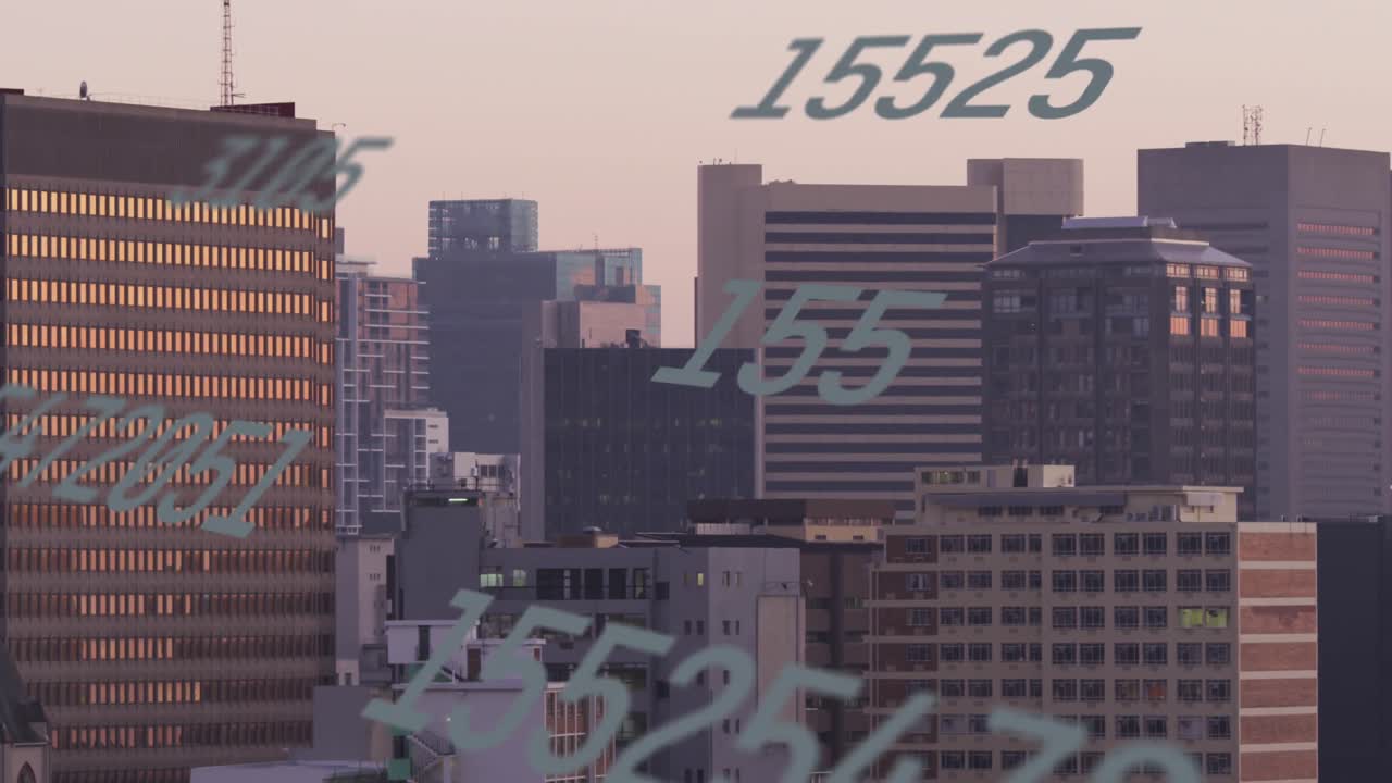 animação de números e processamento de dados sobre a paisagem urbana