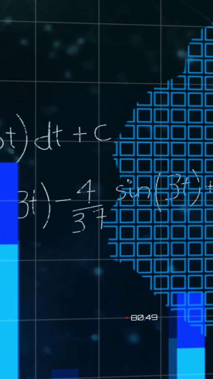Animation of graphs, map and mathematical sums over black background