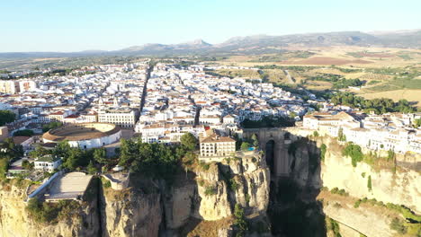 aerial - cityscape of the town of ronda, malaga, spain, landscape shot pan left