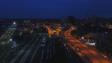 night aerial view of urban transportation hub