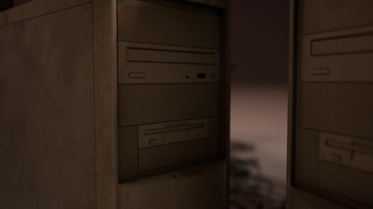 vecchio spazio di lavoro per personal computer d'epoca