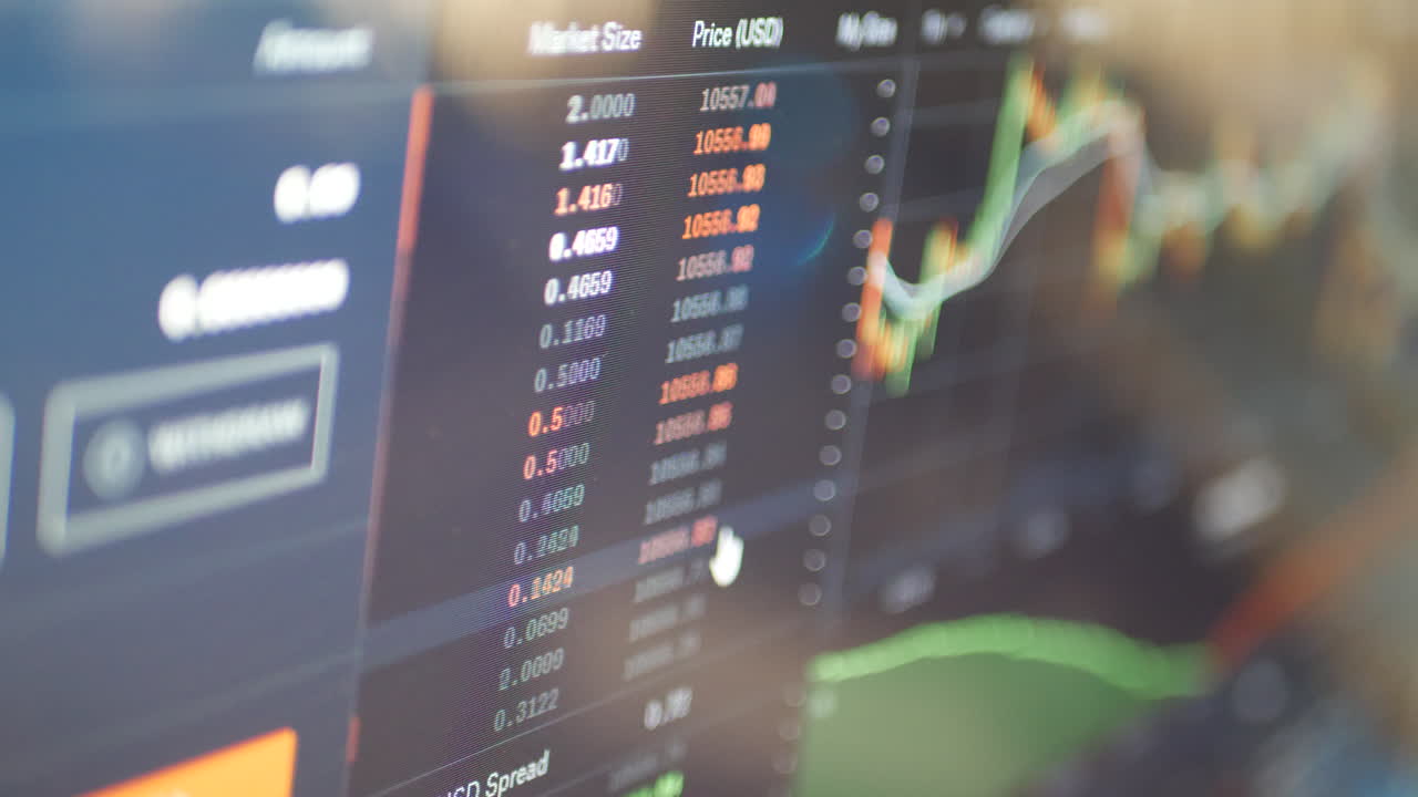 libro de pedidos de moneda criptográfica en un intercambio de divisas con un gráfico de precios financieros de candelabros para el comercio diario