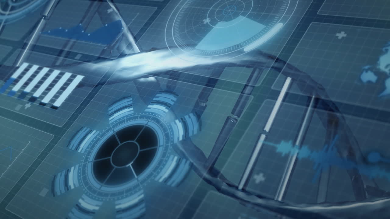 Animation of futuristic digital interface with rotating elements in school setting