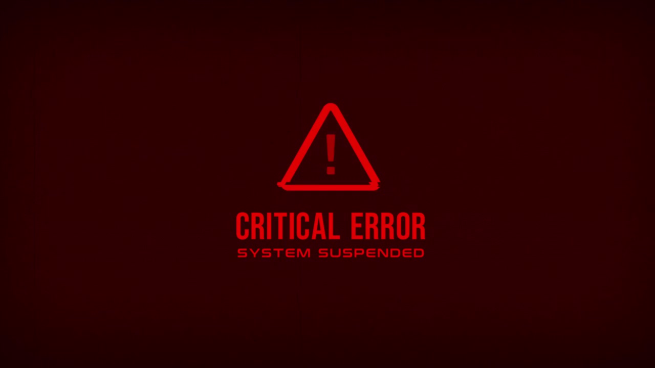 Digital Critical Error Message with Glitch Effect and System Suspended