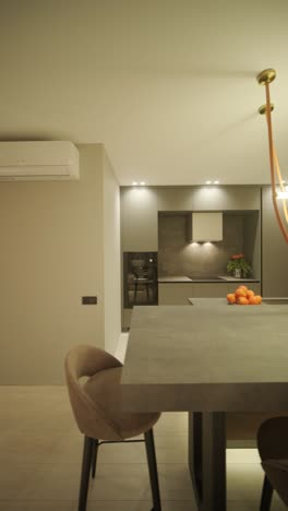 interior de hogar minimalista elegante y elegante con líneas limpias, colores neutrales e iluminación ambiental cálida, creando un ambiente acogedor y moderno.