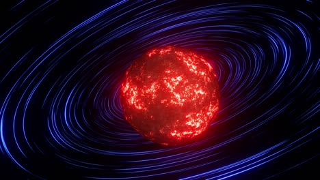 the flight of the fiery planet from the lava to the circular blue abyss looped without breaks vj loop video.