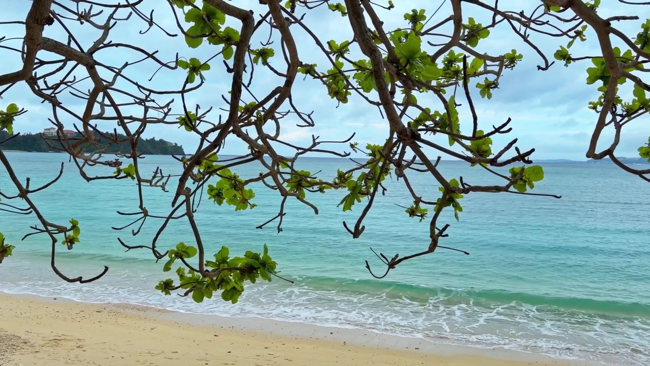 Busena Beach With Clear Blue Coastal Waters And Sandy Shoreline In Kise, Nago, Okinawa, Japan. Panning Right Shot