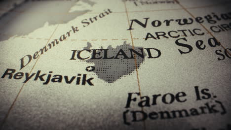 close-up of a world map highlighting iceland
