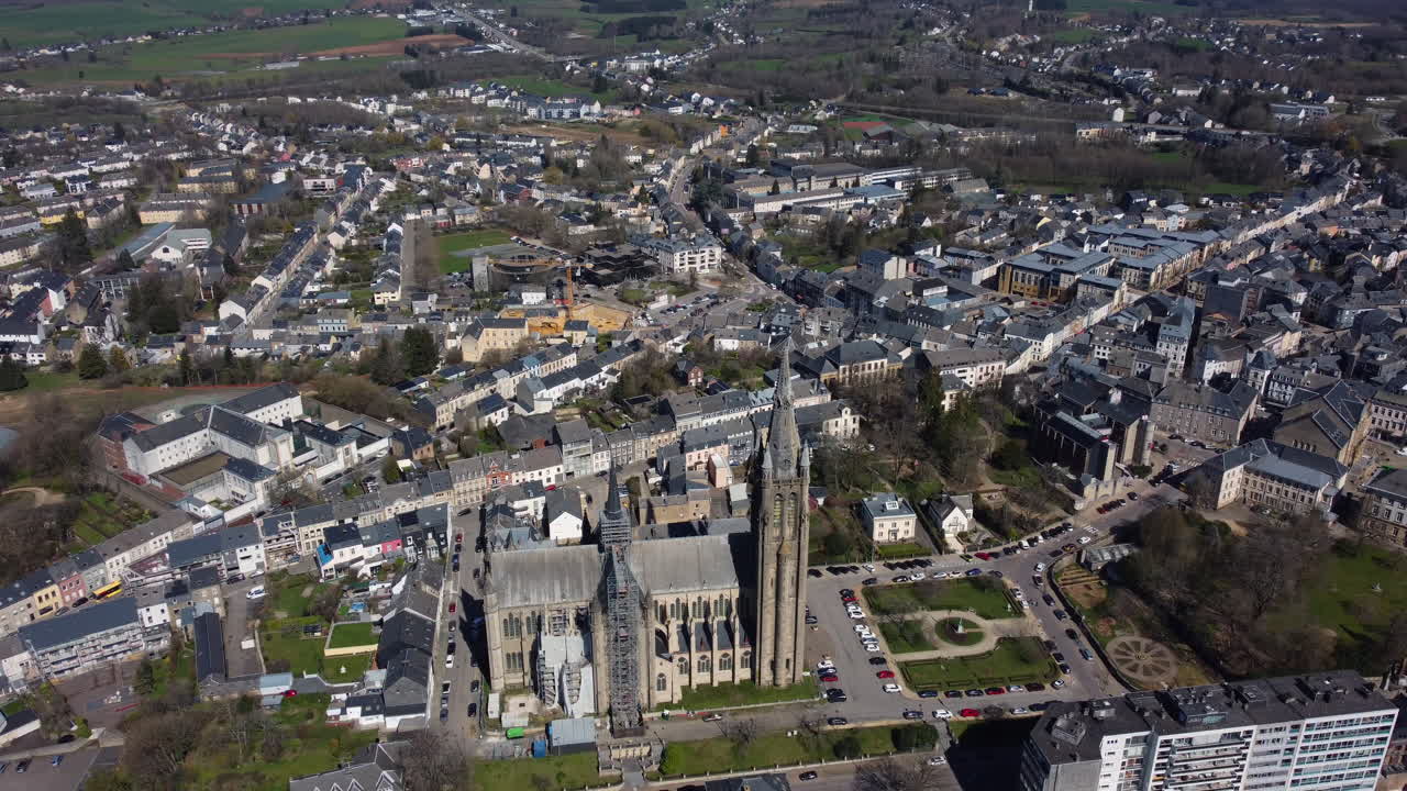 Aerial View of a Town with a Cathedral