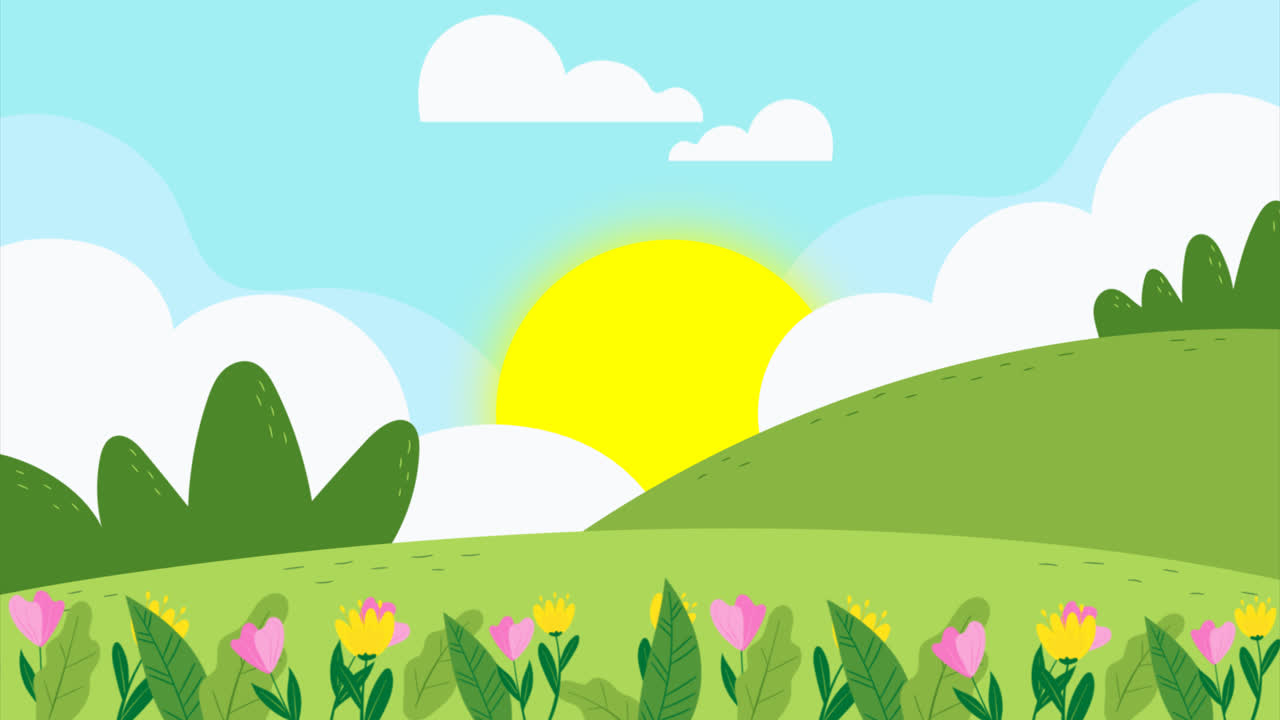 Motion Graphic of Drawn beautiful spring landscape background