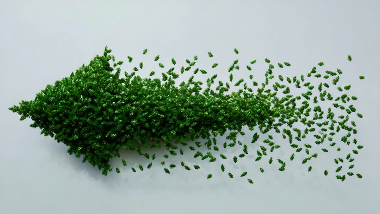 A Captivating Arrow Made of Lush Green Foliage Symbolizing Growth and Direction, With Delicate Leaves Dispersing to Represent Movement Through Nature and the Importance of Sustainable Choices