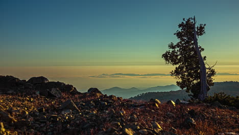 Hazy-sunrise-over-Cyprus-as-seen-from-Mount-Olympos---time-lapse