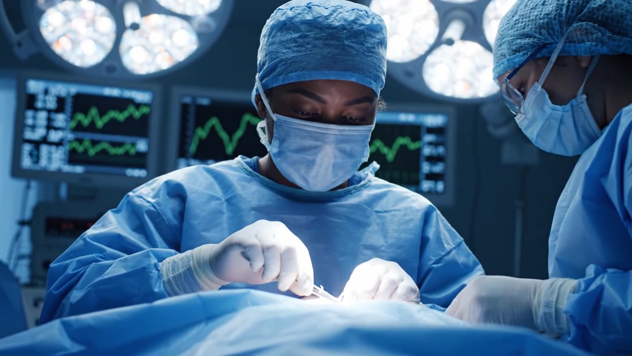 Procedura chirurgica precisa in una moderna sala operatoria con professionisti medici concentrati sulla cura del paziente e sulla tecnica chirurgica.