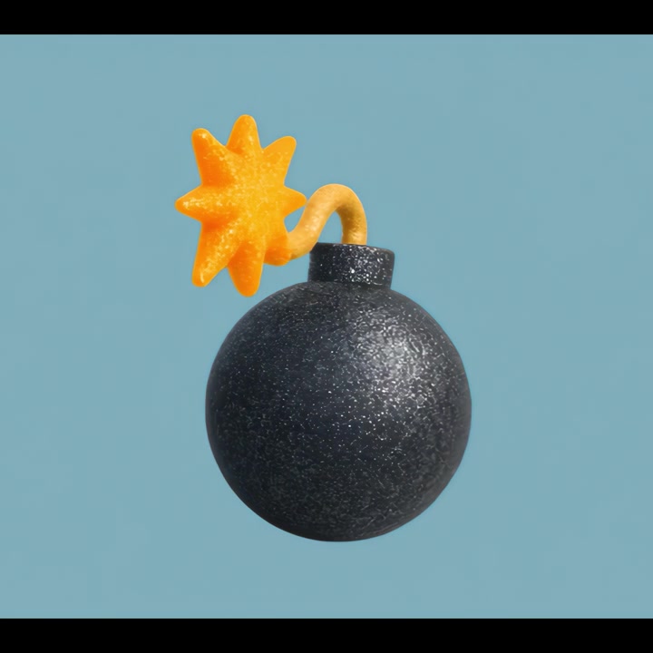 3D Render of a Cartoon Bomb Rotating Against a Blue Background