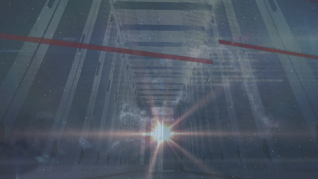 도시 풍경 위의 데이터 처리 애니메이션