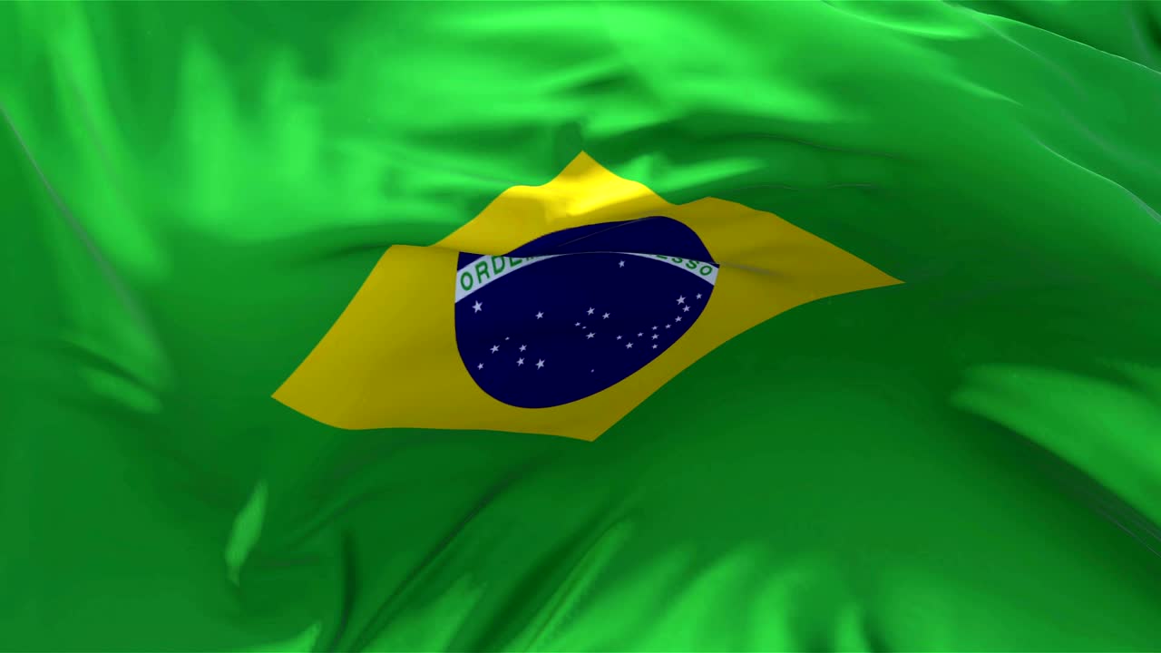 Brazil Flag in Slow Motion Classic Flag Smooth blowing in the wind on a windy day rising sun 4k Continuous seamless loop Background