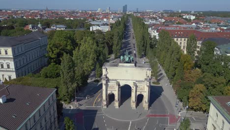 spectacular aerial top view flight victory gate city town munich germany bavarian, summer sunny blue sky day 23