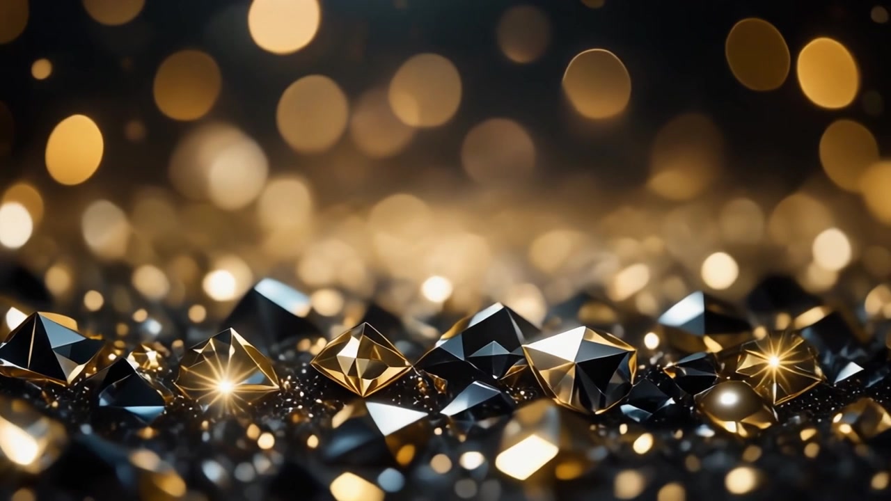 Sfondo astratto di cristalli geometrici neri e oro scintillanti